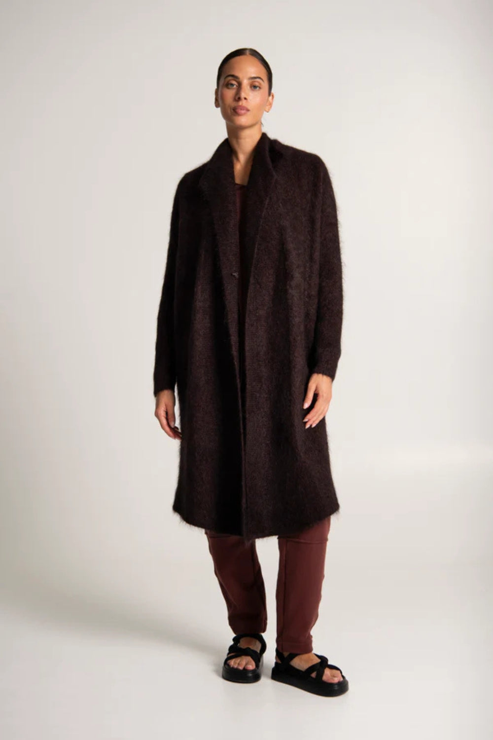 Mohair Long Wrap Coat Blanc - Merlot