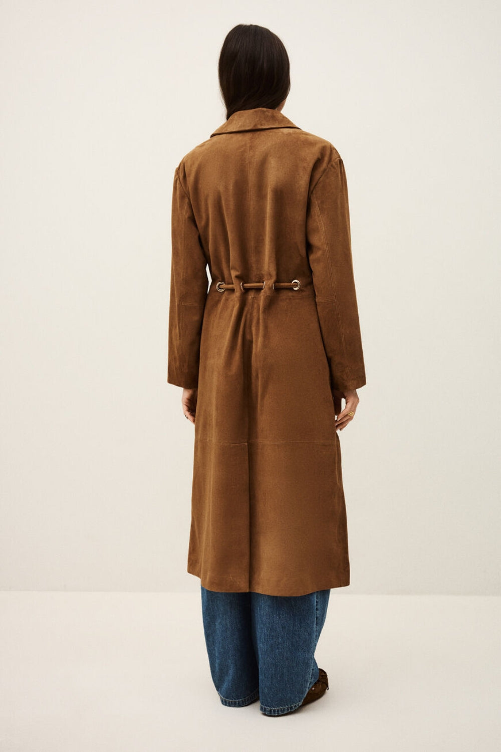 Matte Long Leather Coat - Camel