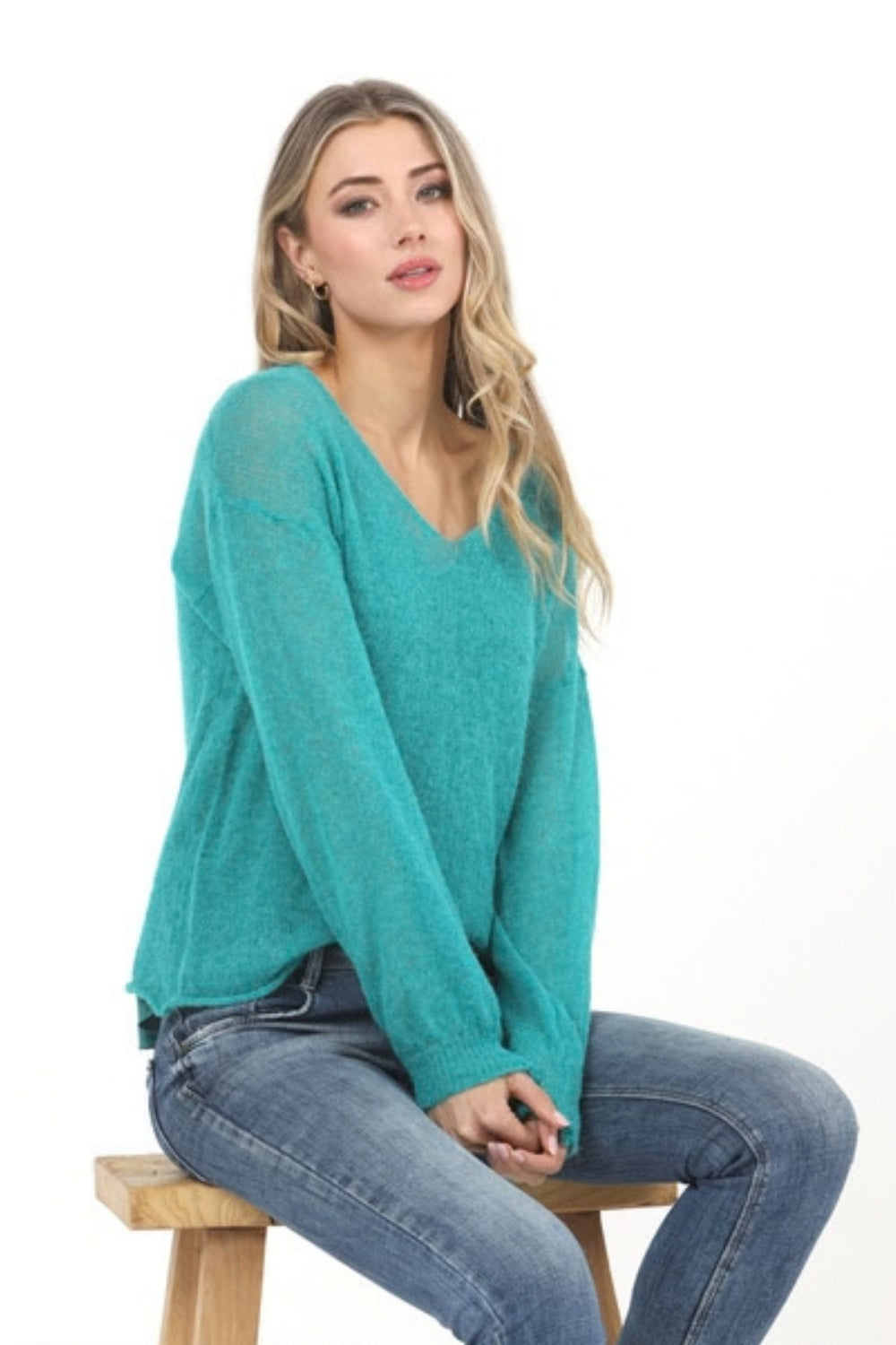 Superfine Alpaca V Sweater - Emerald