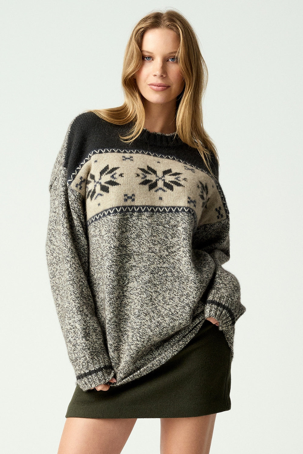Unisex Heritage Alpine Sweater - Latte/ Basalt Twist