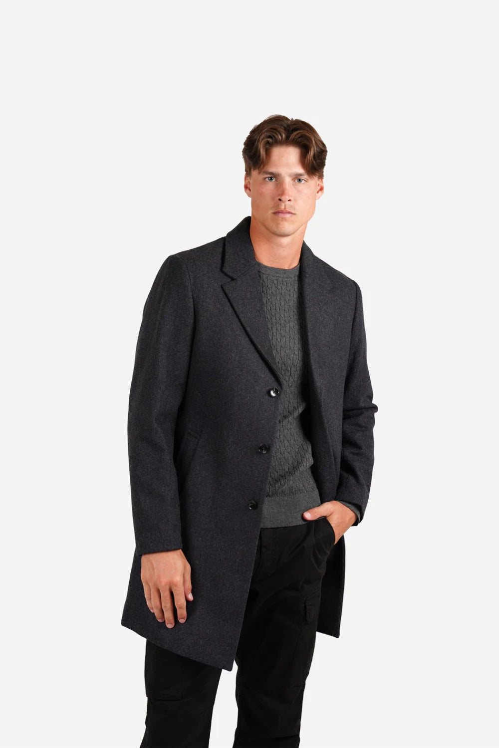 Padded Wool Coat - Charcoal Marle