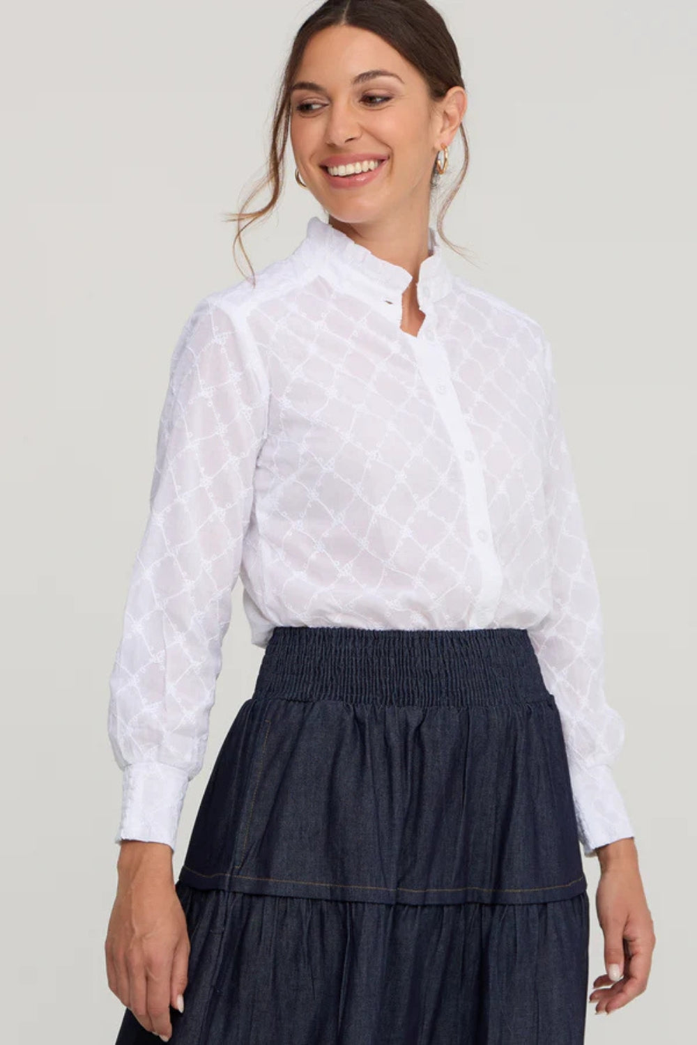 Imani Shirt - White Daisy Lattice
