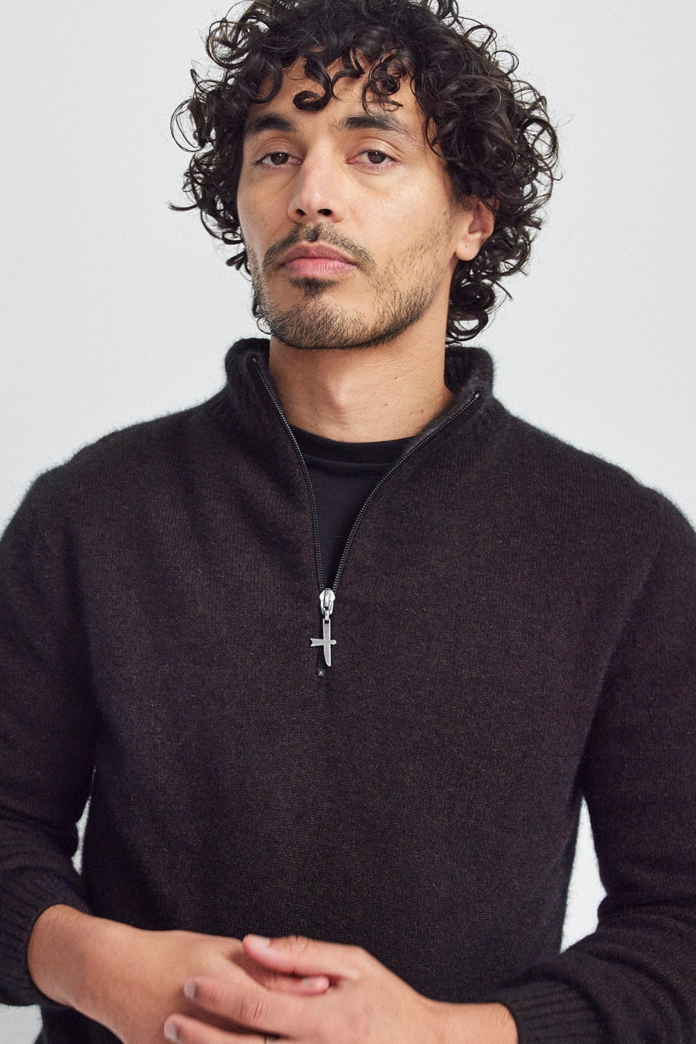 Men's Estuary Half Zip Sweater - Chocolate/Slate