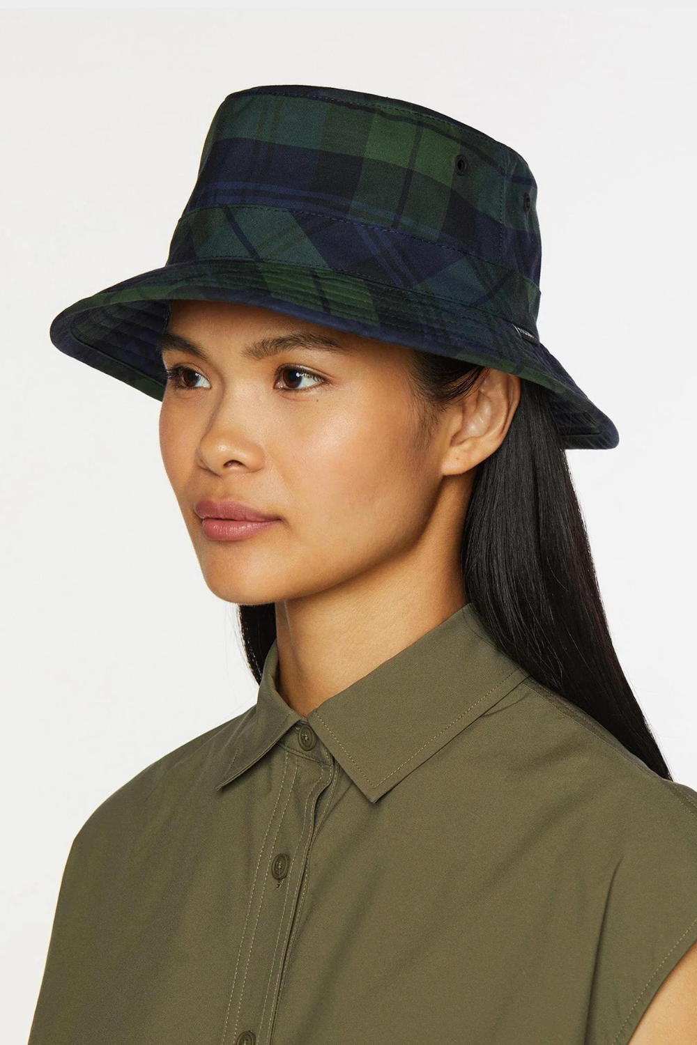 Waxed Bucket Hat - Navy Plaid