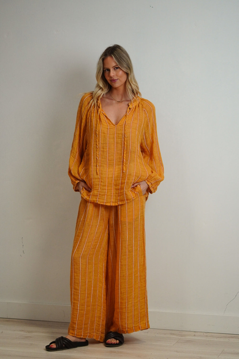 Sussana Top - Mustard & Velvet Stripe