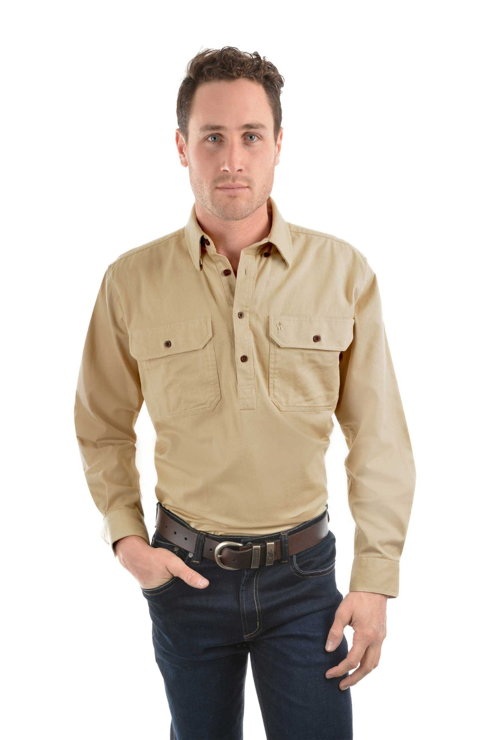Unisex Light Drill Shirt Half Placket - Multiple Colours
