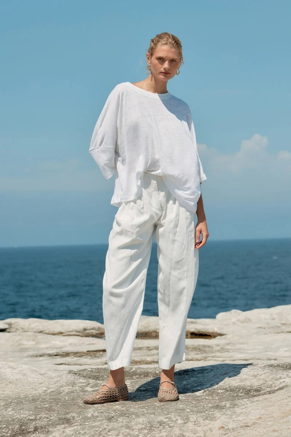 Linen Oversized Box Tee - White
