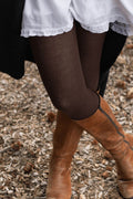 Women's Merino Wool Textured Knit Tights - Mocha