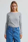 Alvida Long Sleeve Stipe Top - Light Grey Melange