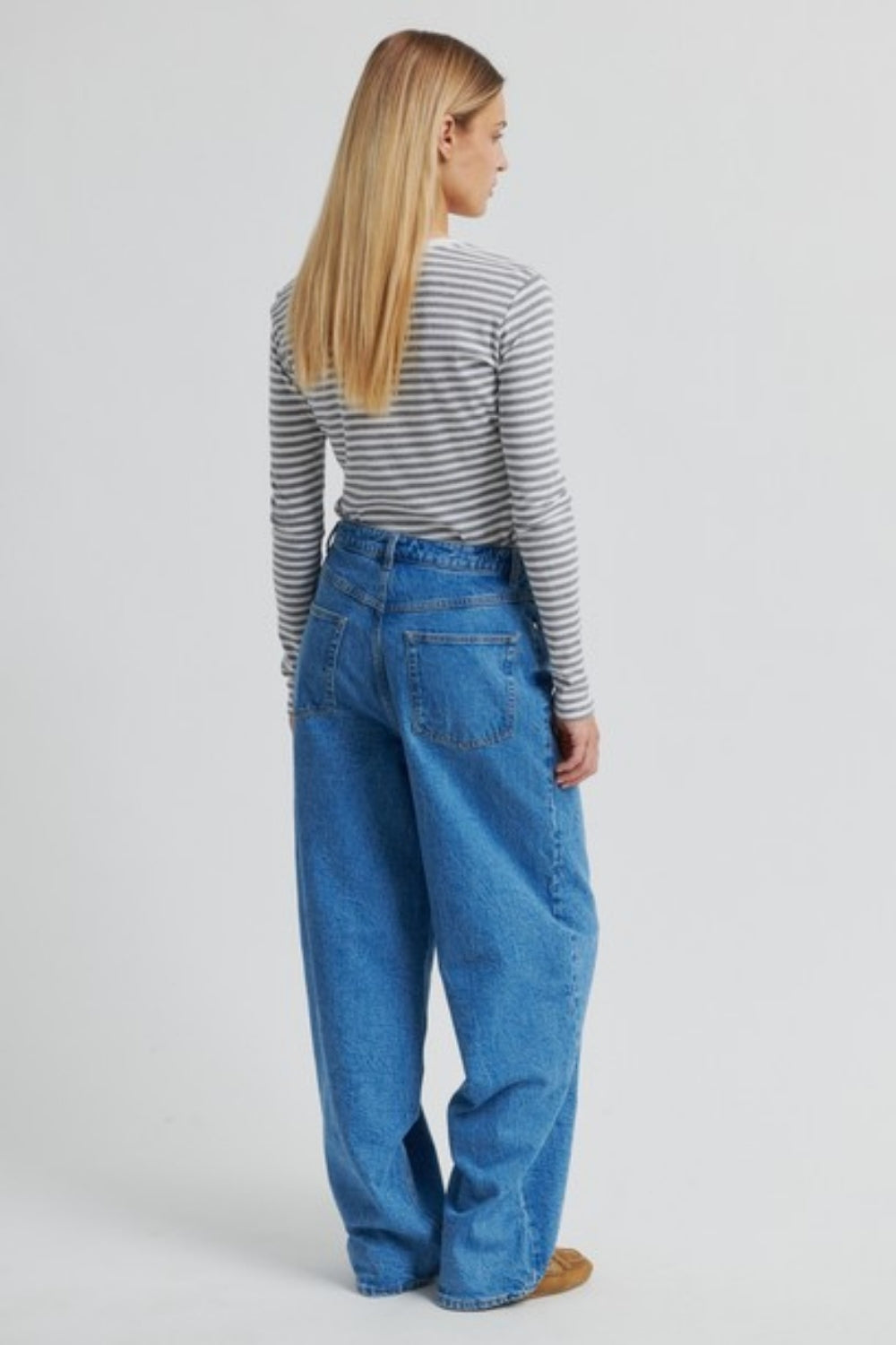 Alvida Long Sleeve Stipe Top - Light Grey Melange