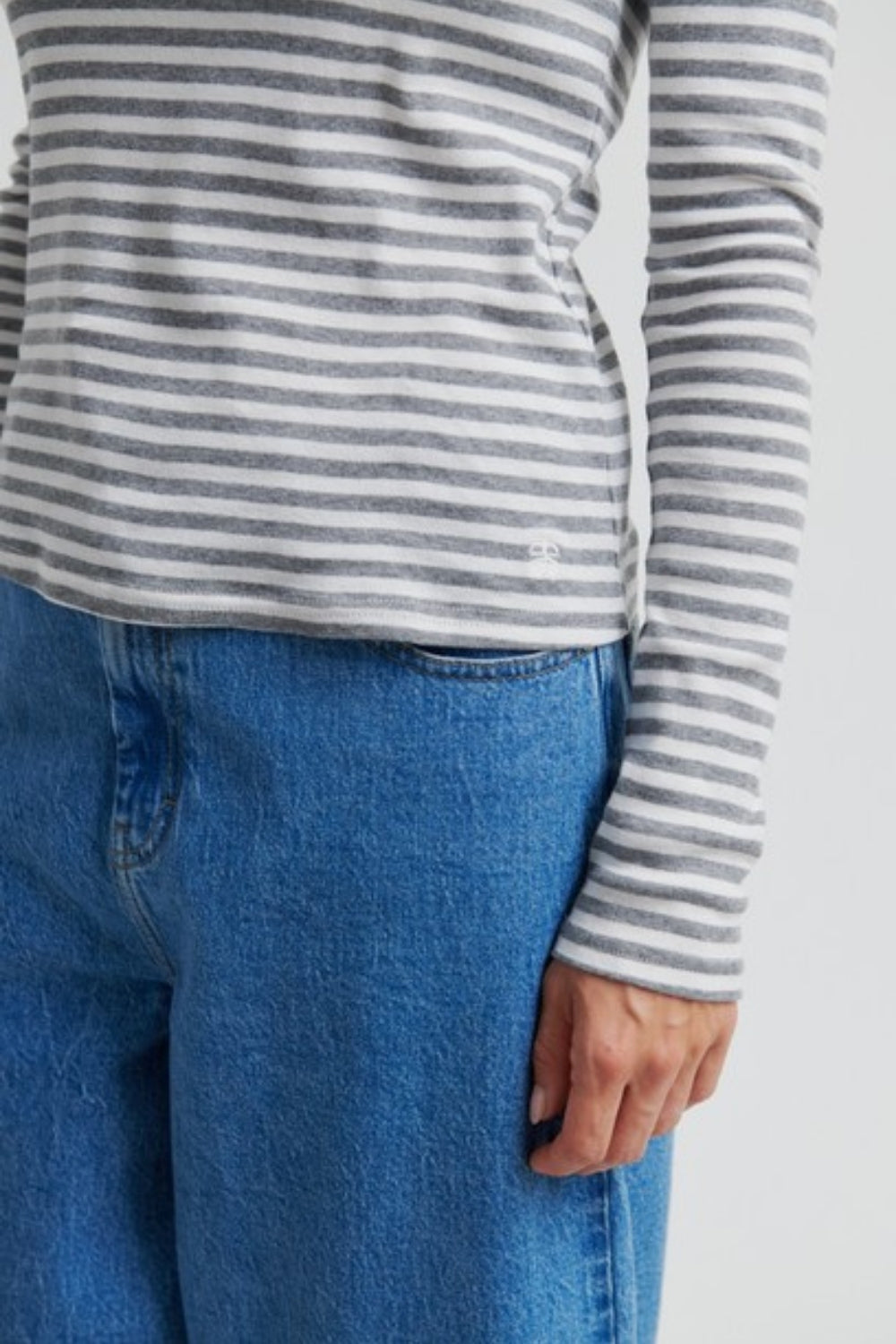 Alvida Long Sleeve Stipe Top - Light Grey Melange
