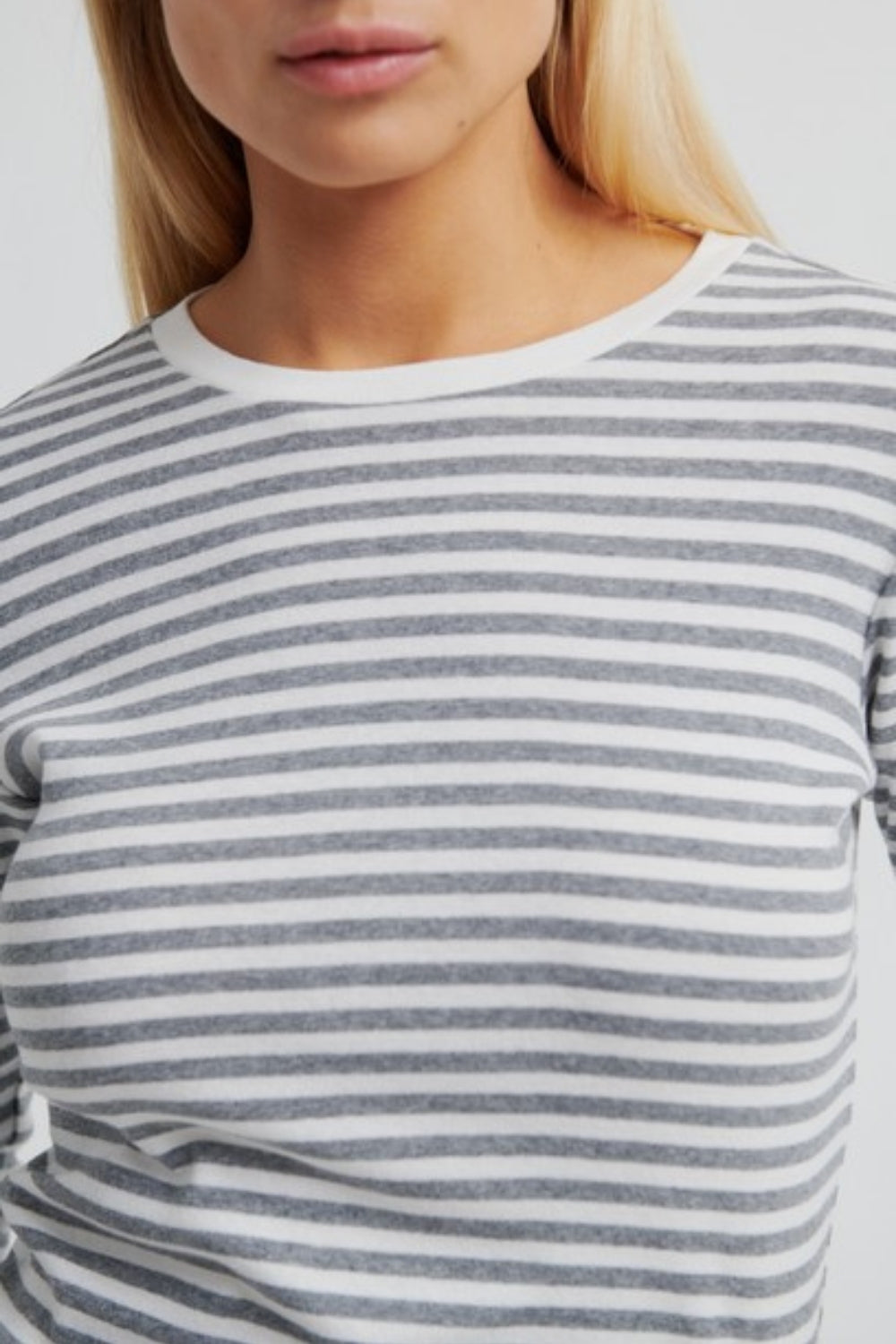Alvida Long Sleeve Stipe Top - Light Grey Melange