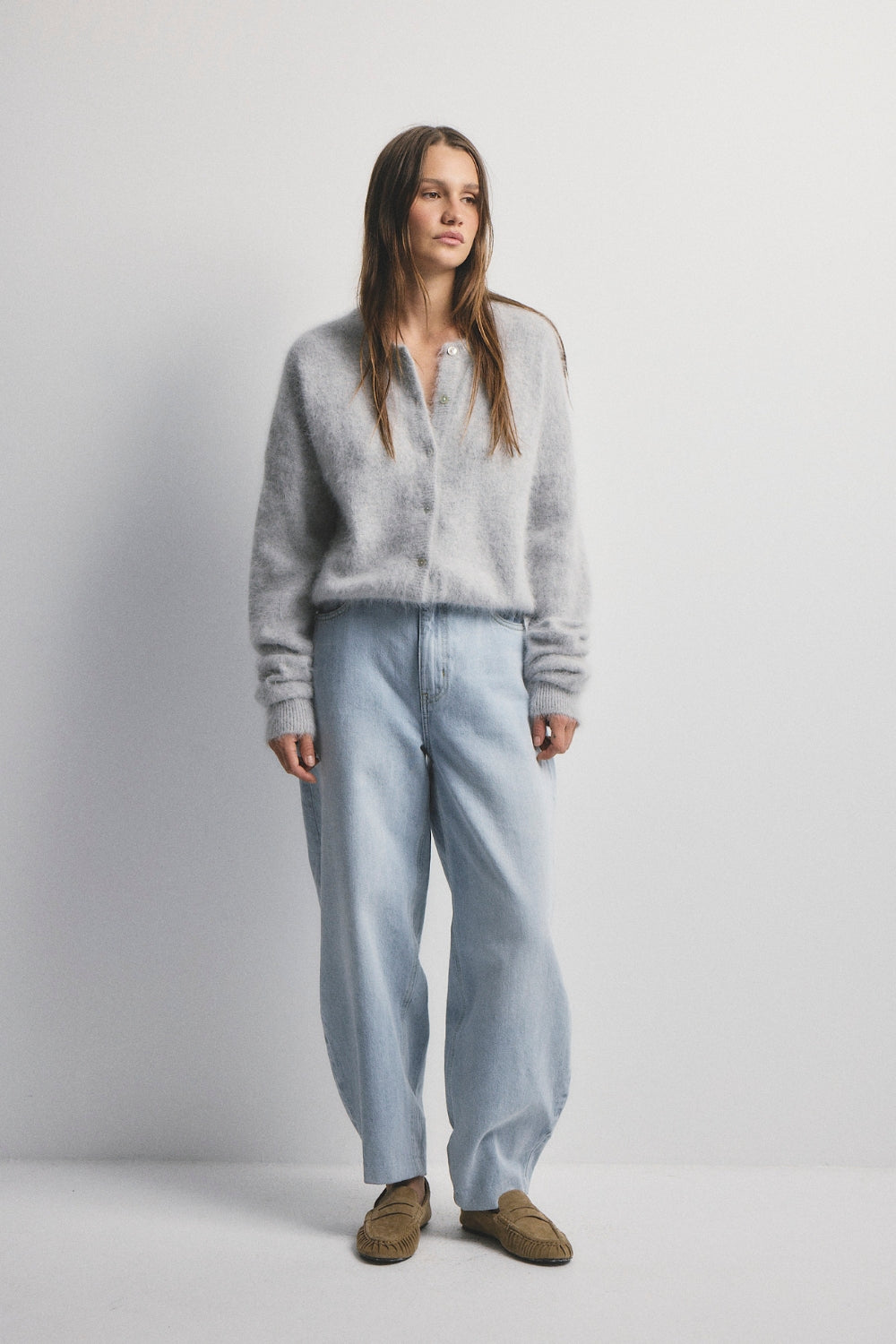 Frankie Cashmere Crew Cardigan - Light Grey