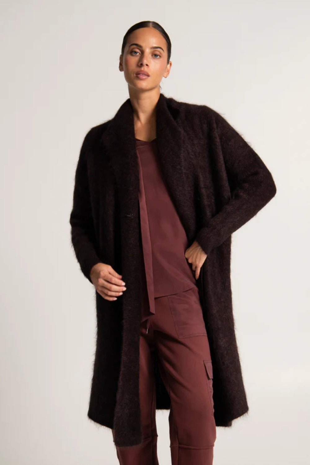 Mohair Long Wrap Coat Blanc - Merlot