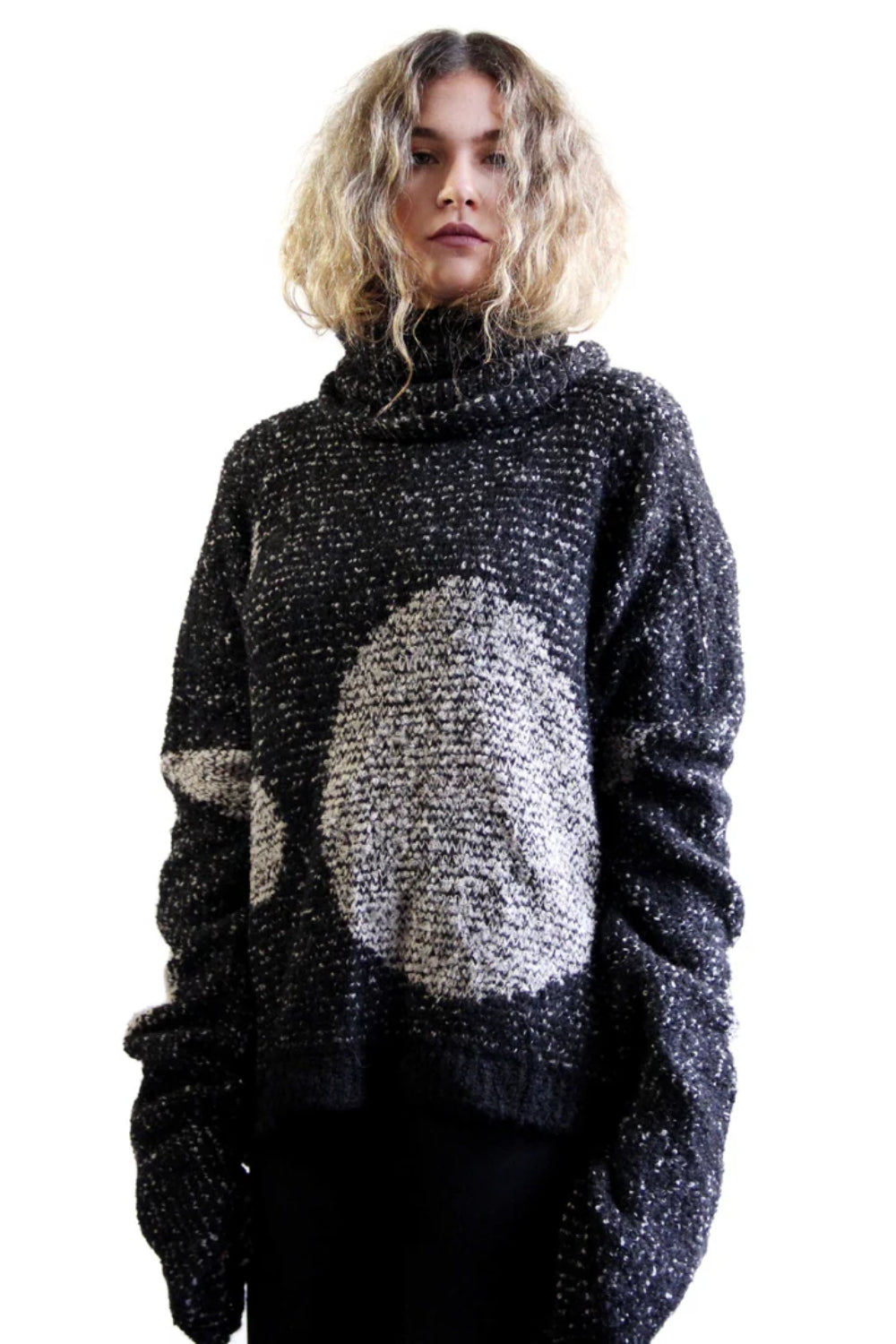 Oversize Alpaca Spot Sweater - Black/Grey