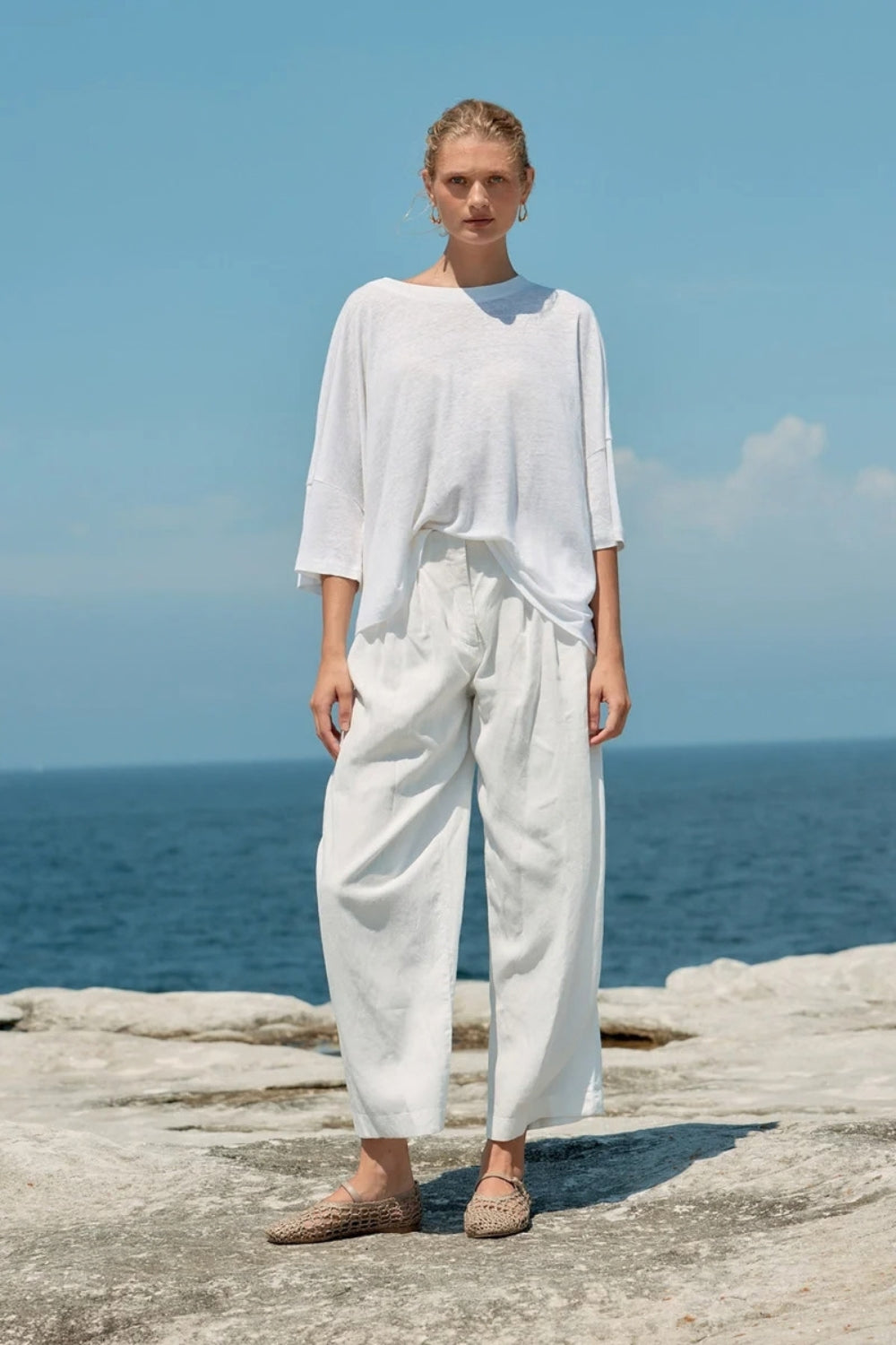 Linen Oversized Box Tee - White