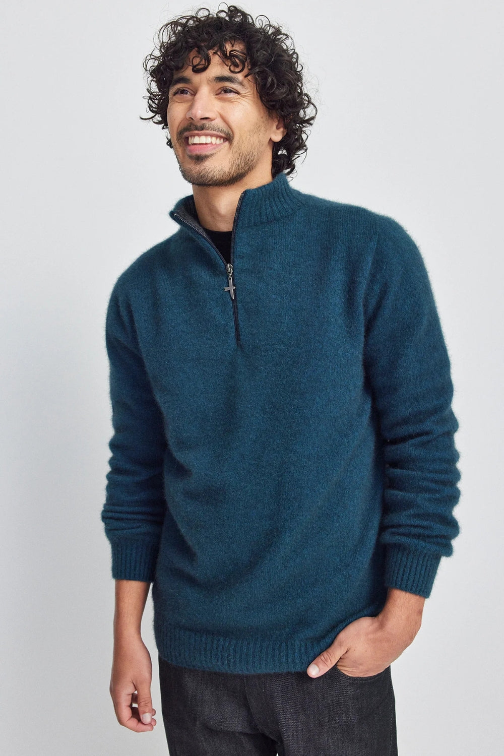 Men's Estuary Half Zip Sweater - Deep Teal/ Slate
