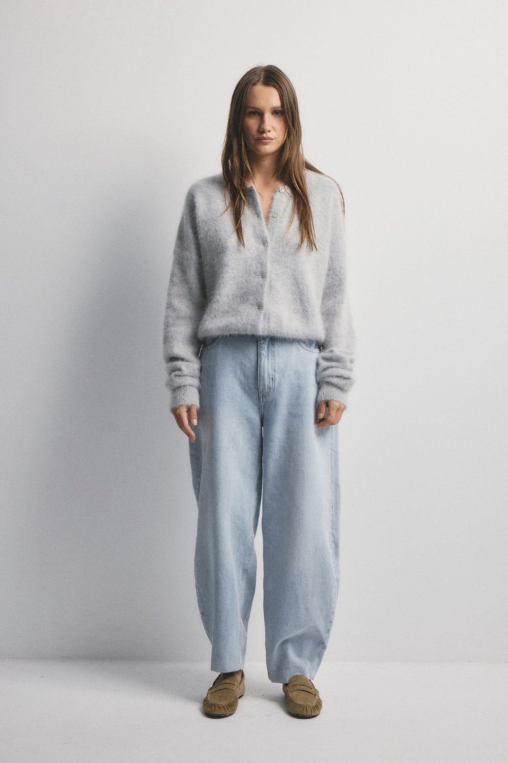 Frankie Cashmere Crew Cardigan - Light Grey