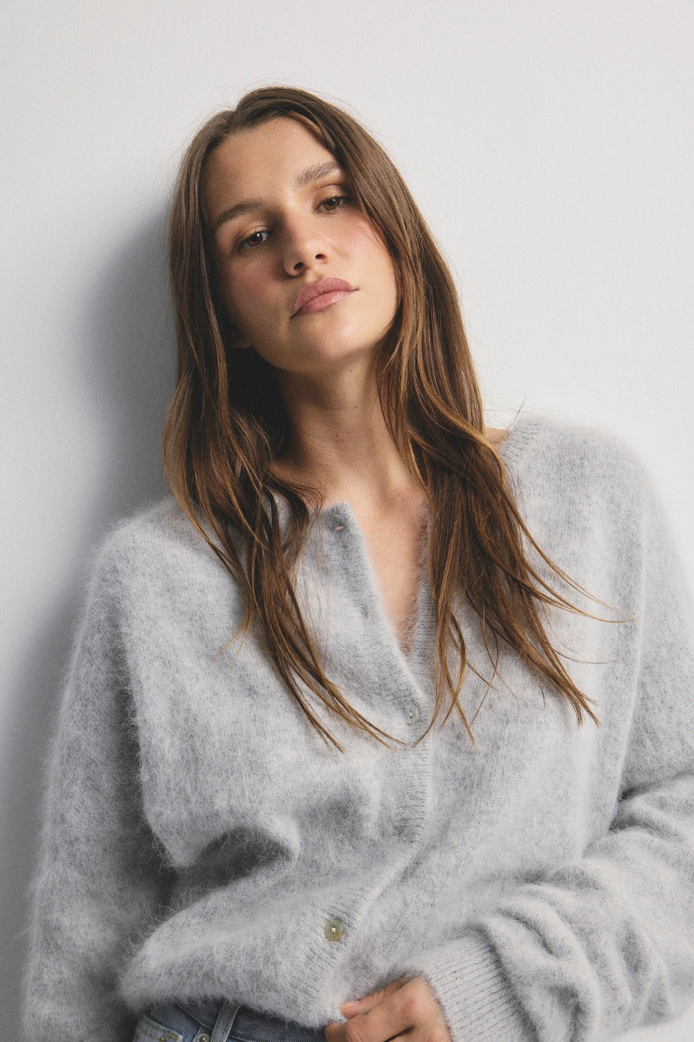 Frankie Cashmere Crew Cardigan - Light Grey