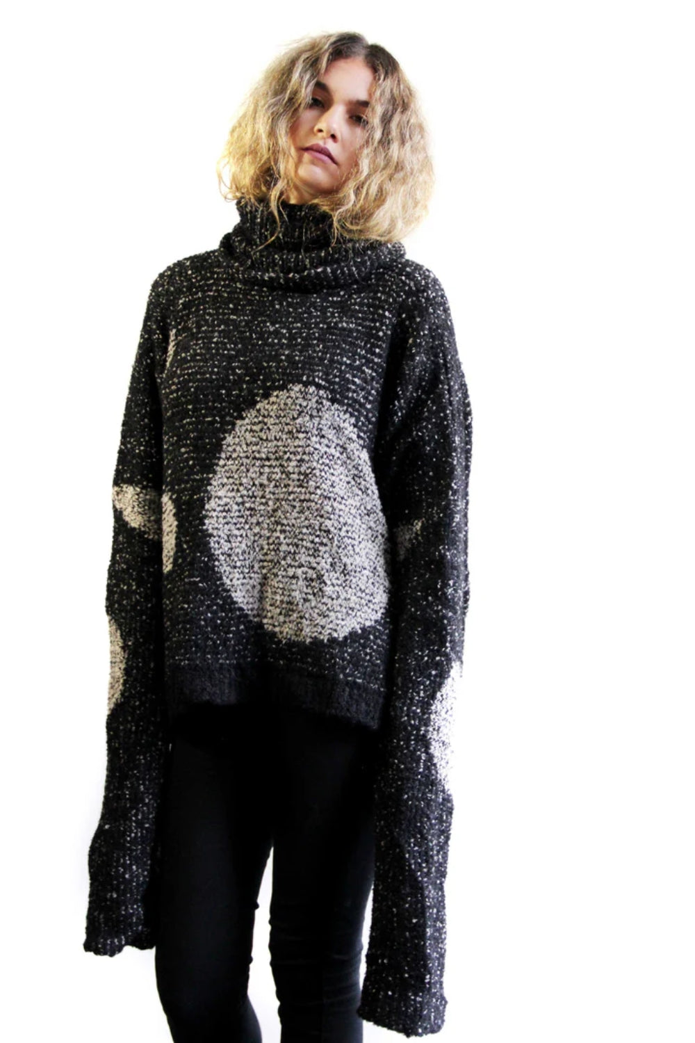 Oversize Alpaca Spot Sweater - Black/Grey