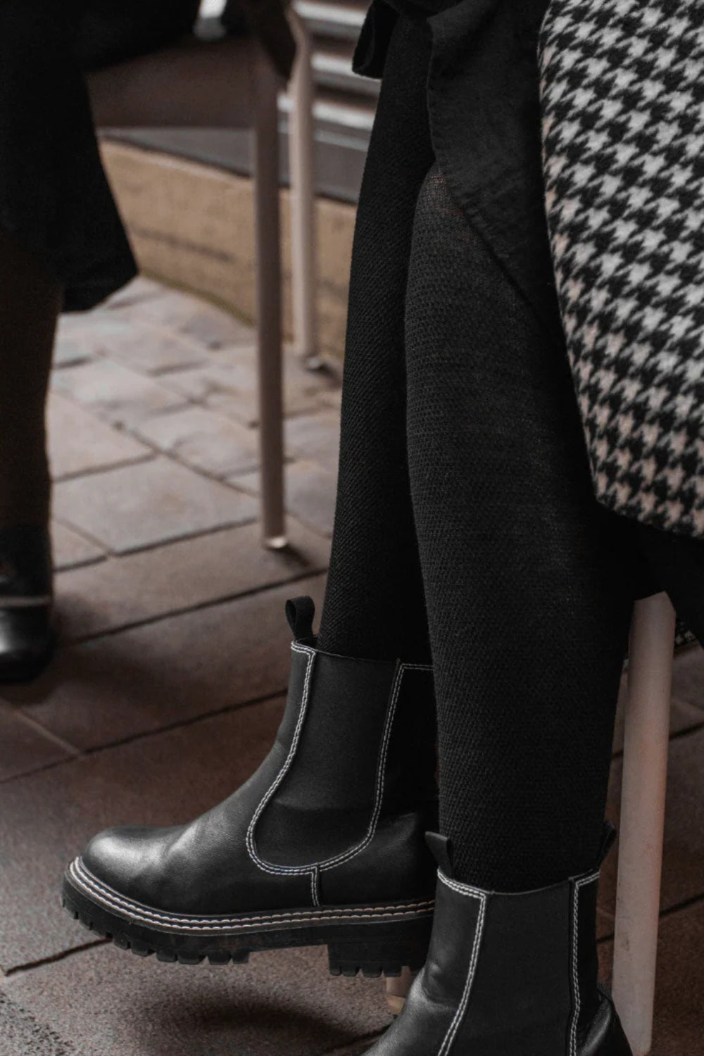 Women's Merino Wool Textured Knit Tights - Black