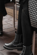 Women's Merino Wool Textured Knit Tights - Black