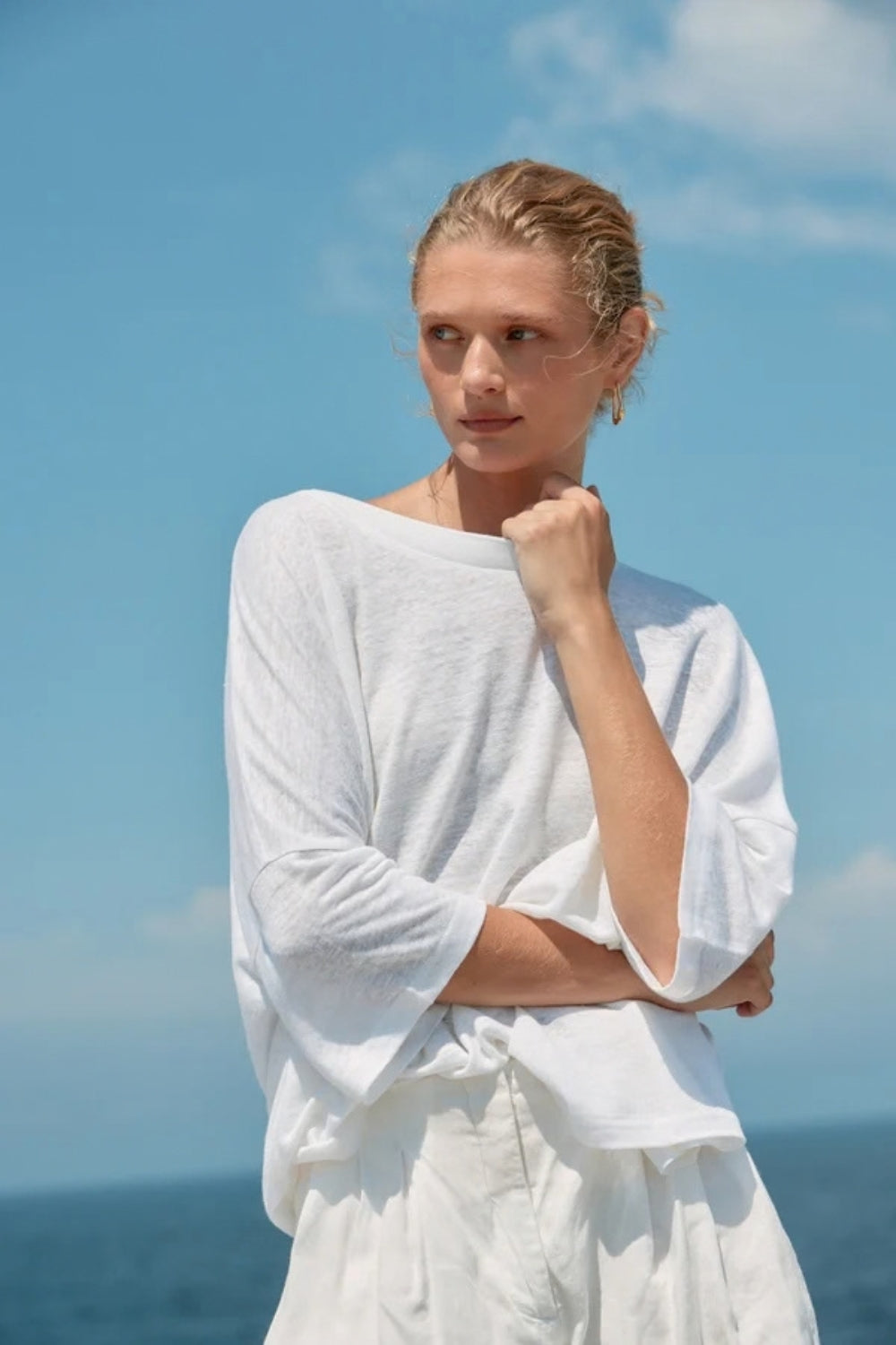 Linen Oversized Box Tee - White
