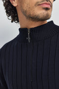 Finn Merino Zip Sweater - Deep Blue