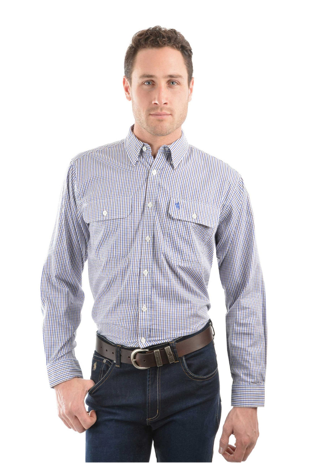 Wentworth Check 2-Pocket Long Sleeve - Royal Blue/ Brown