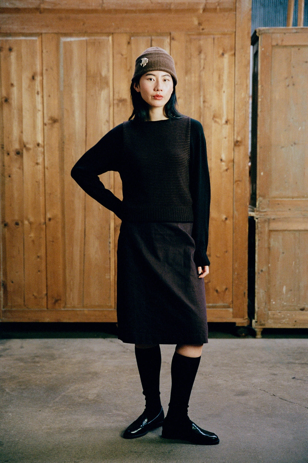 Tip Toe Knee High Socks - Black/Chestnut