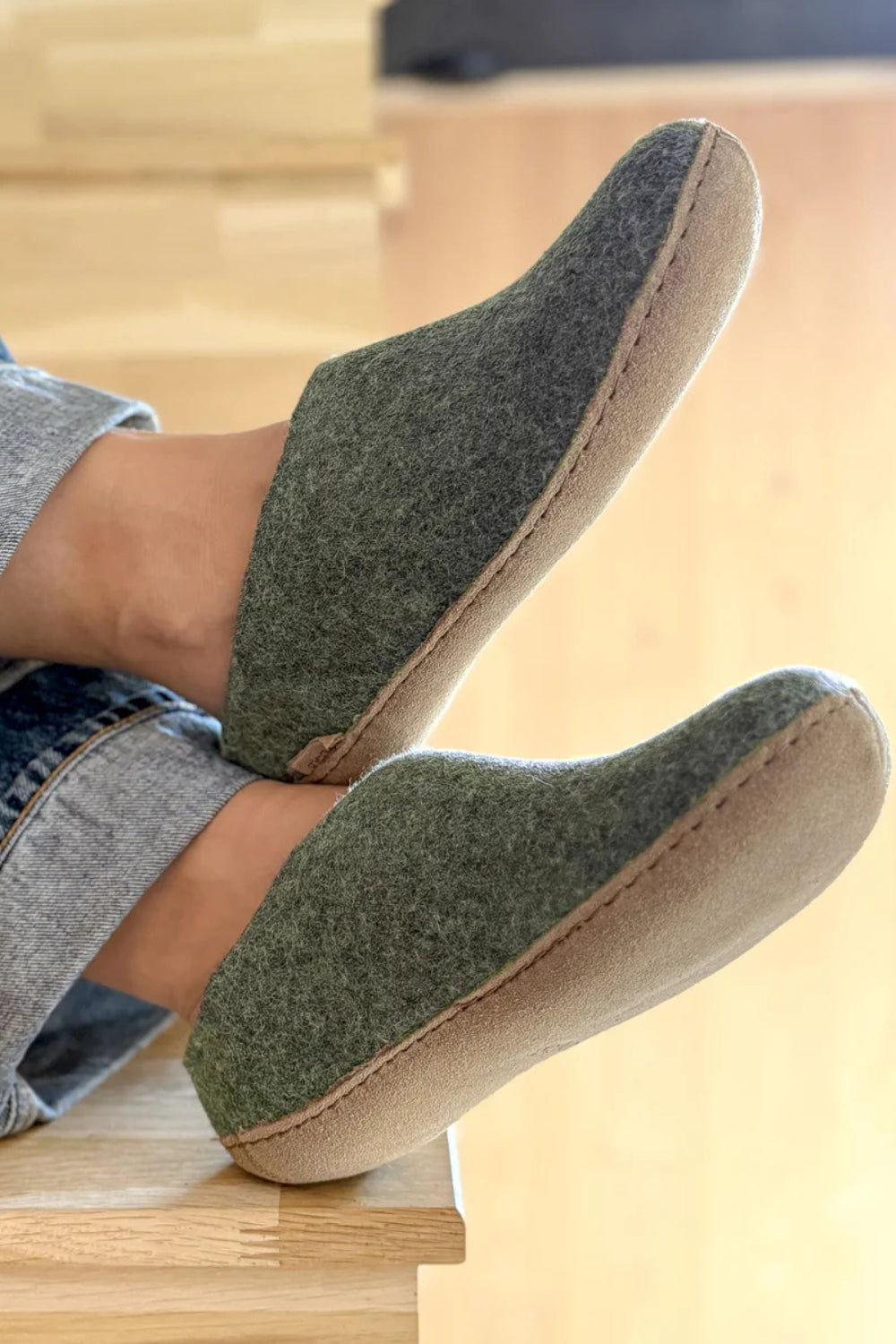 The Leather Slip On - Moss
