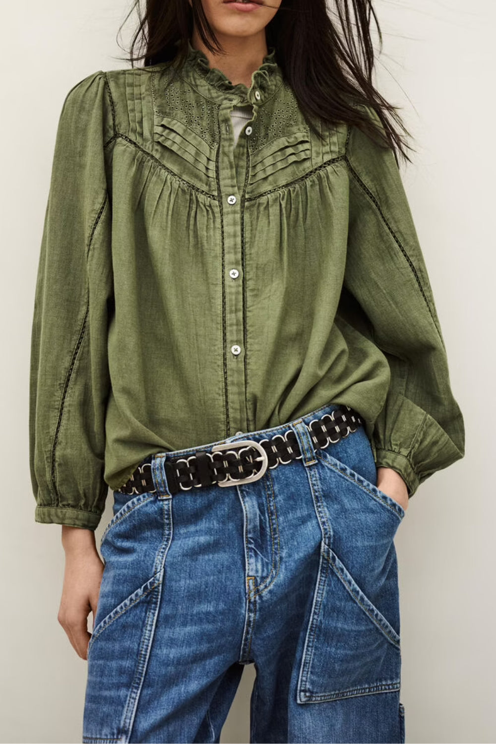 Gilda Embroidered Blouse - Green