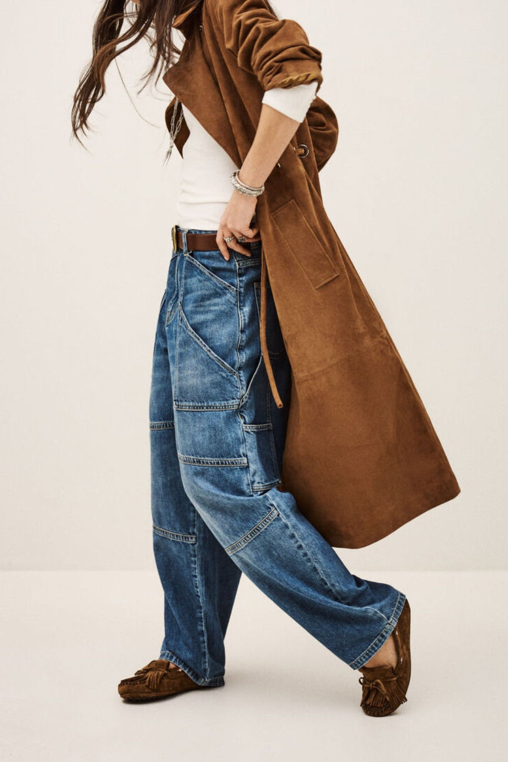Matte Long Leather Coat - Camel