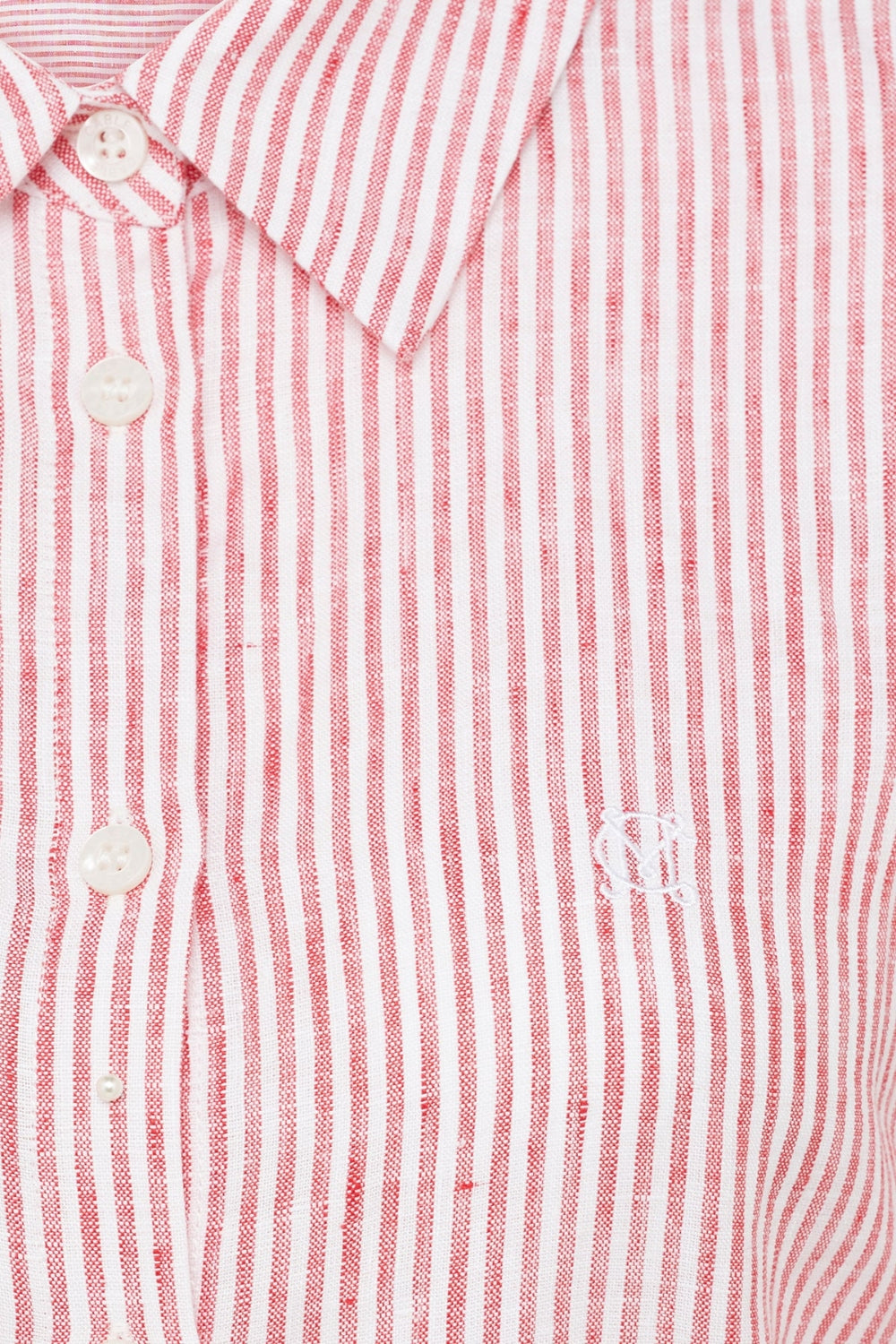 Pure Linen Tie Shirt Dress - Red Stripe