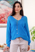 Superfine Alpaca V Sweater - Sapphire