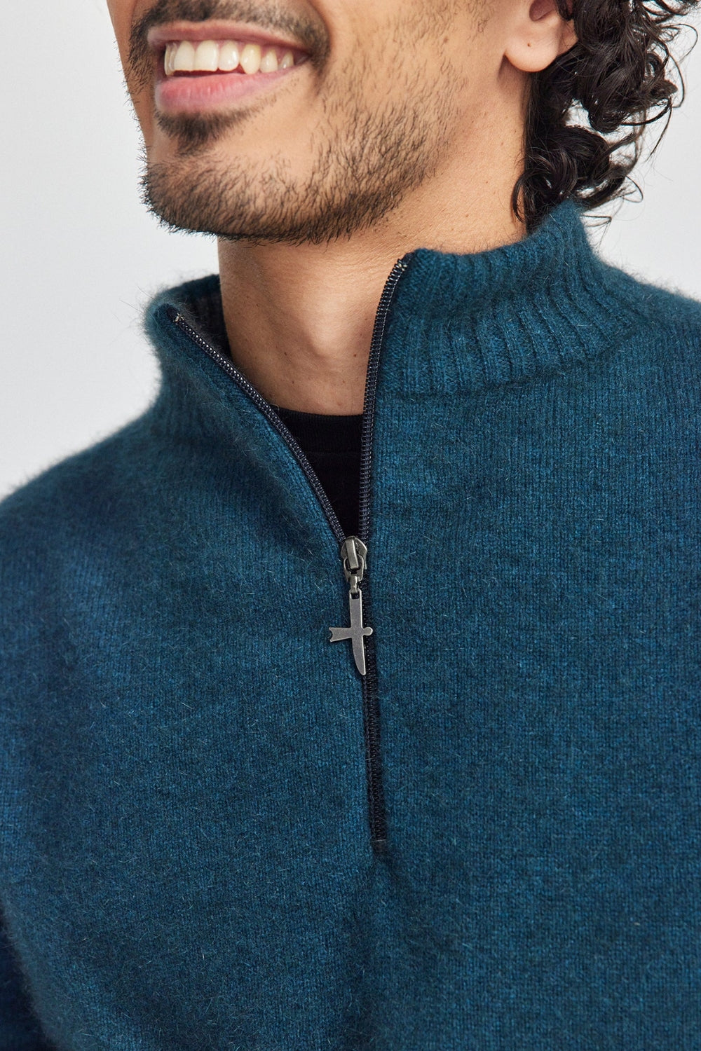 Men's Estuary Half Zip Sweater - Deep Teal/ Slate