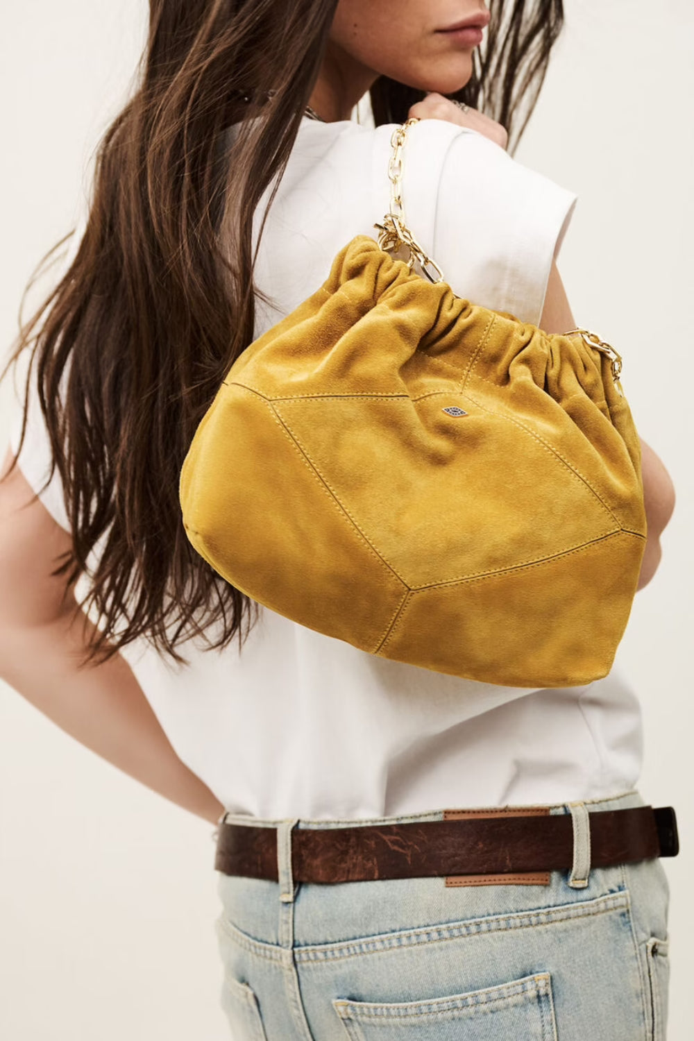 June Mini Tote Suede Bag - Safran