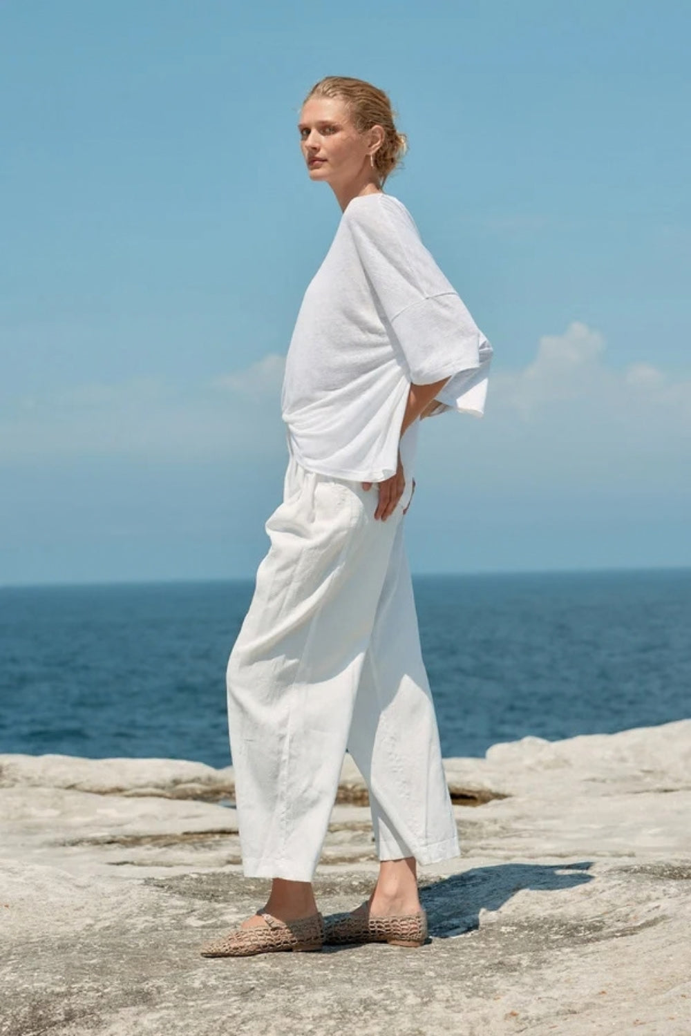 Linen Oversized Box Tee - White