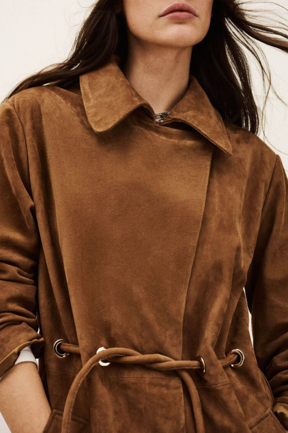 Matte Long Leather Coat - Camel