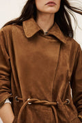 Matte Long Leather Coat - Camel