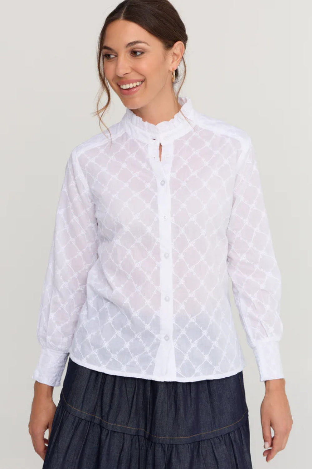 Imani Shirt - White Daisy Lattice