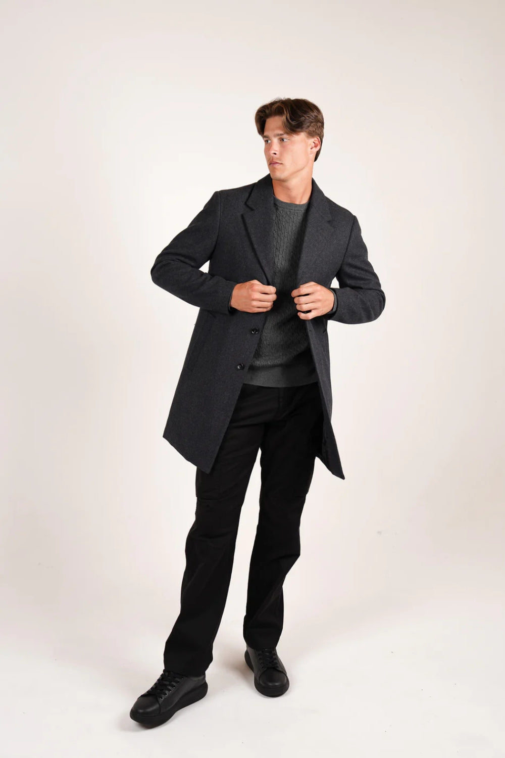 Padded Wool Coat - Charcoal Marle