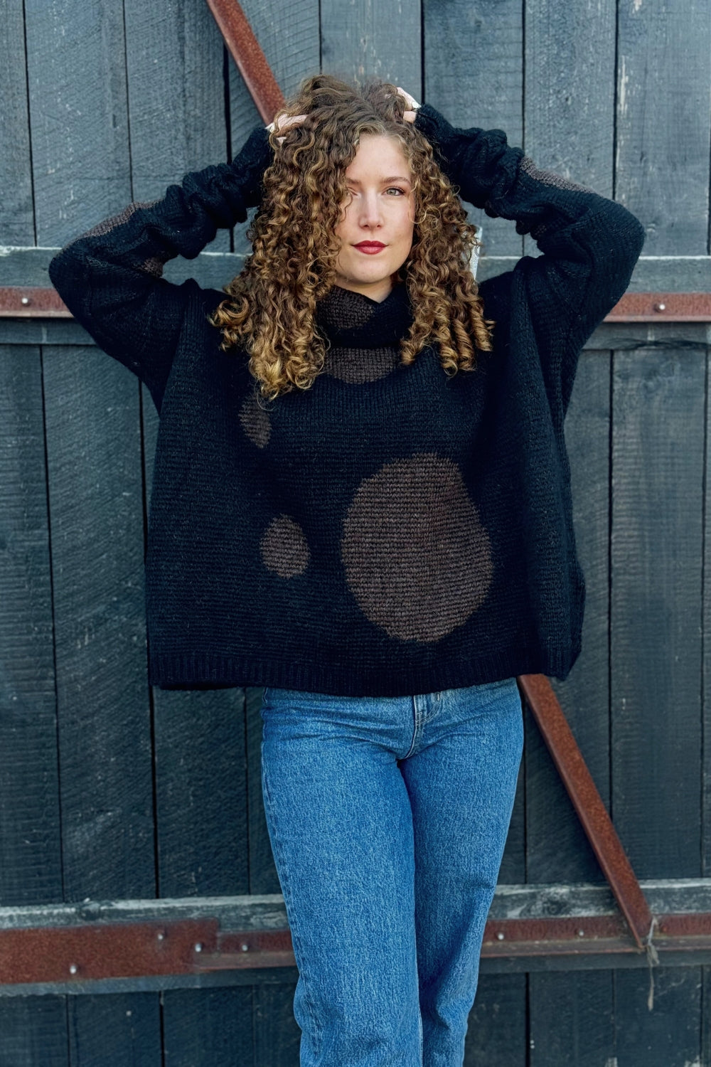 Oversize Alpaca Spot Sweater - Black/Mocha