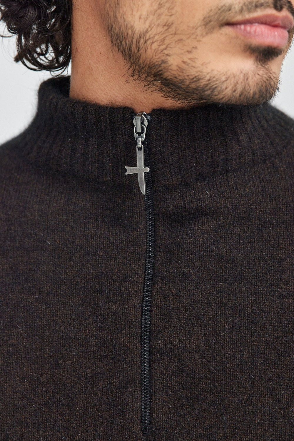 Men's Estuary Half Zip Sweater - Chocolate/Slate