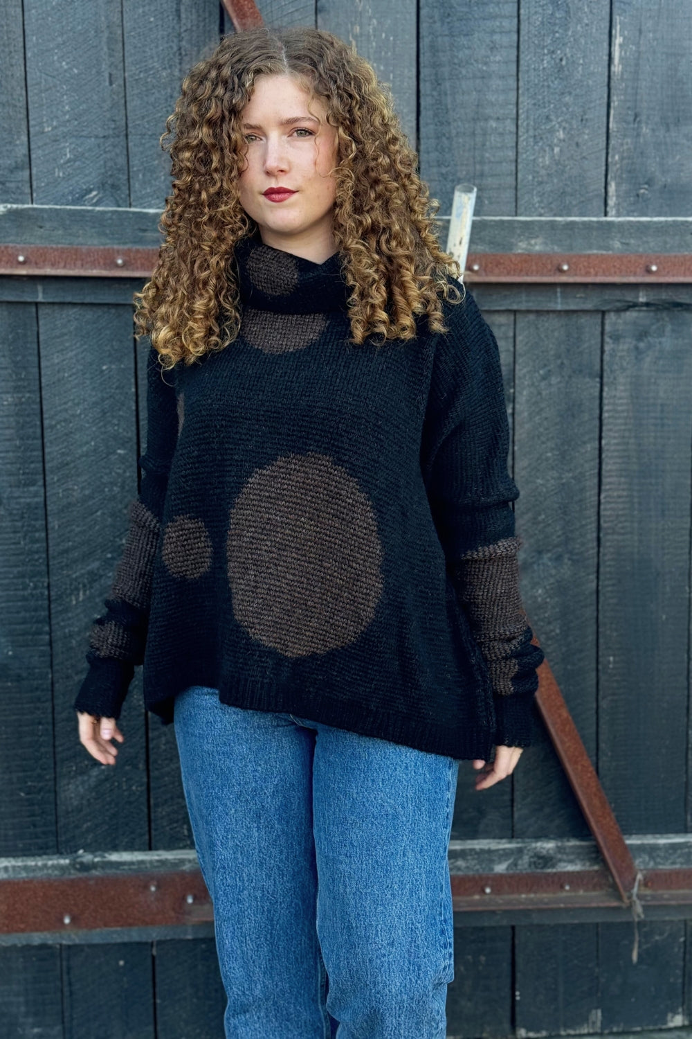 Oversize Alpaca Spot Sweater - Black/Mocha