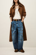 Matte Long Leather Coat - Camel