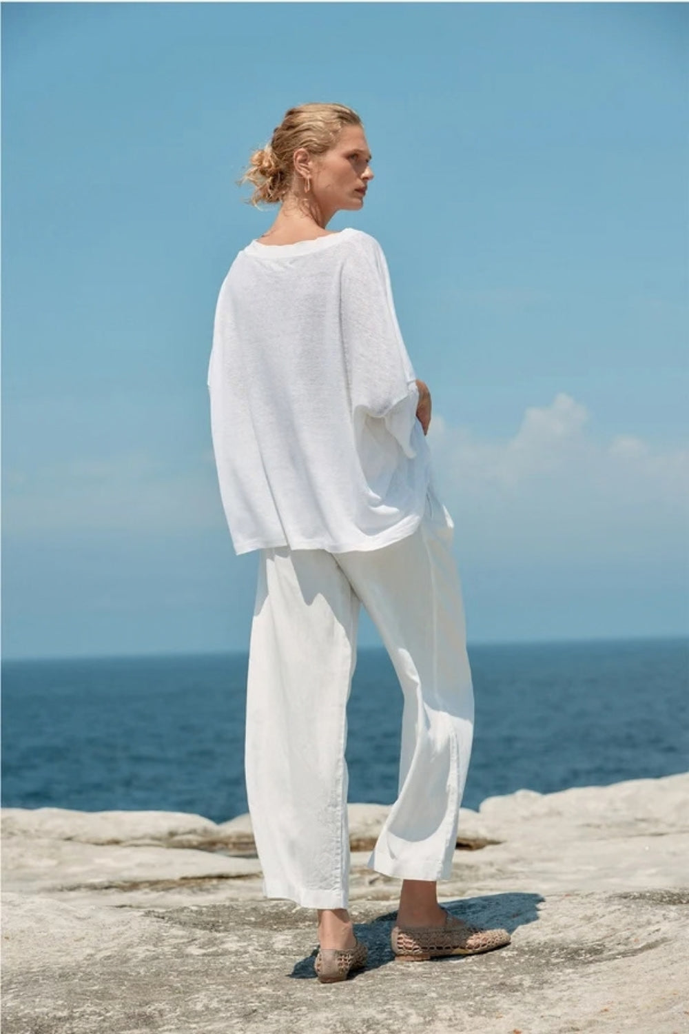Linen Oversized Box Tee - White
