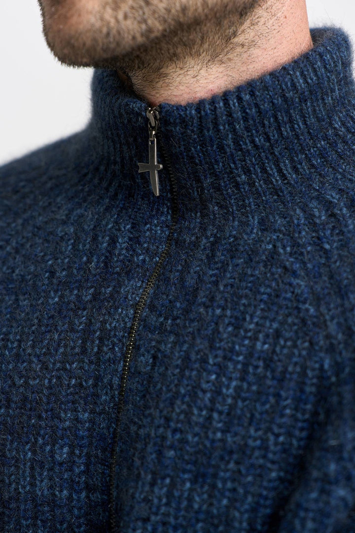 Unisex Kenzie Zip Sweater - Zephyr/Deep Sea Mix – The Wool