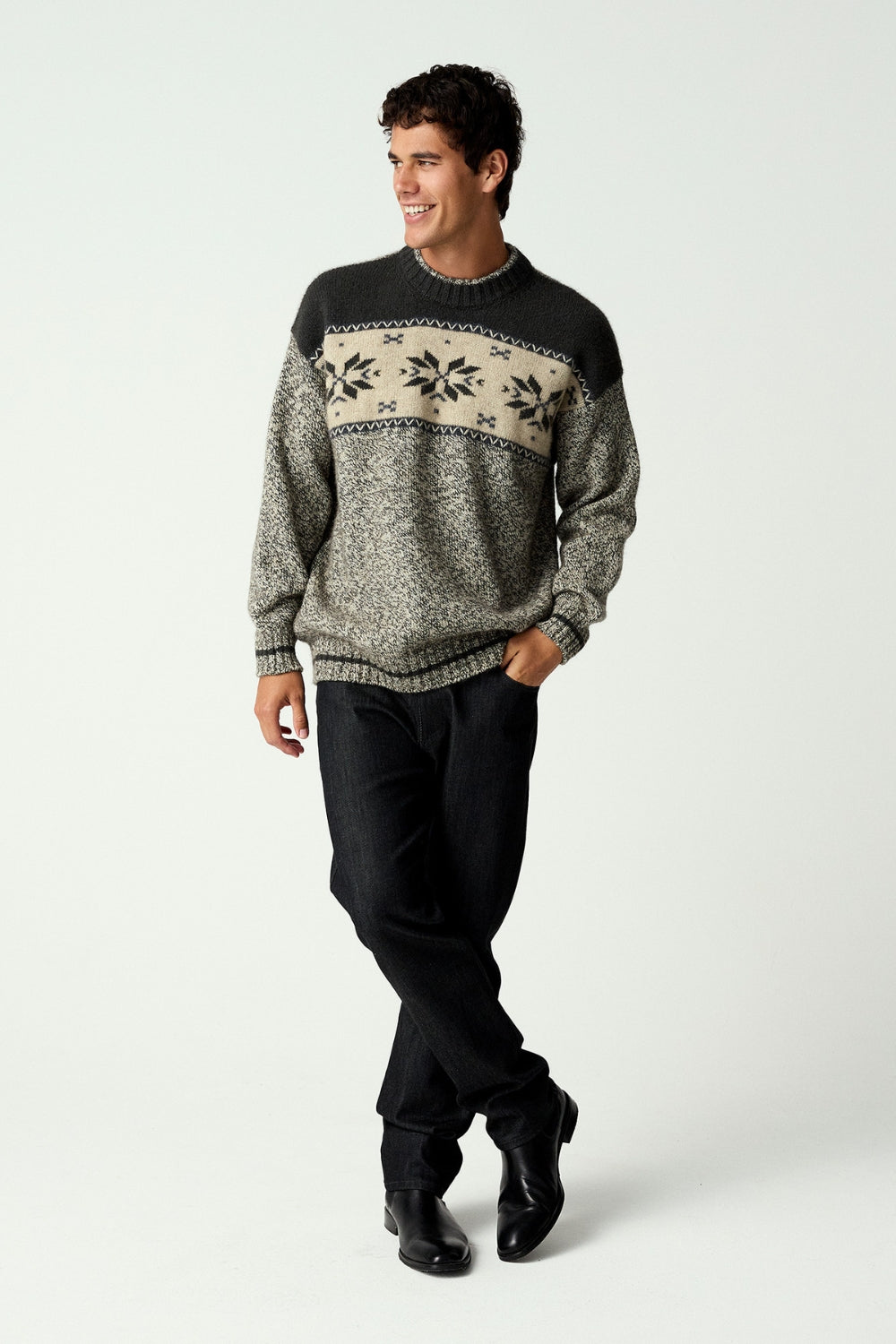 Unisex Heritage Alpine Sweater - Latte/ Basalt Twist