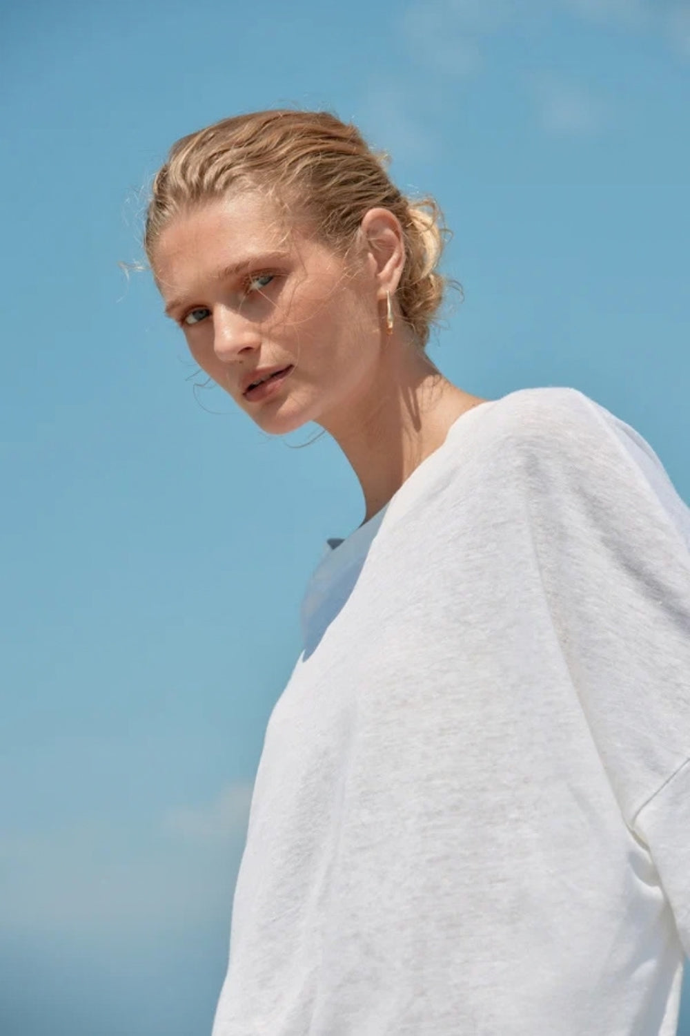 Linen Oversized Box Tee - White
